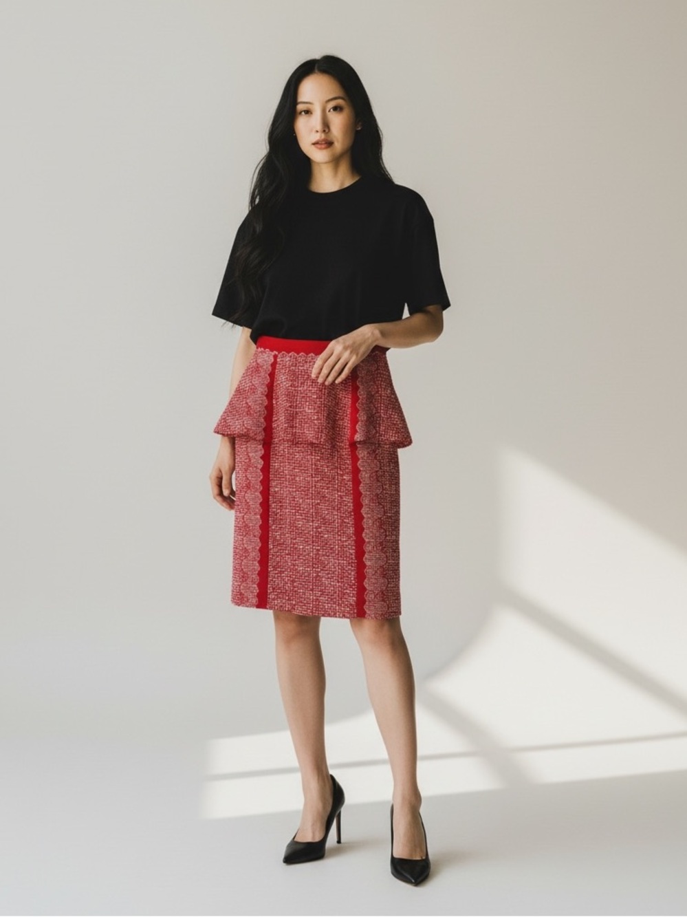 2/$30 Anthropologie Plenty by Tracy Reese Red and White Textile Skirt